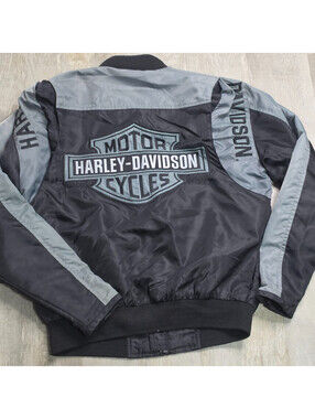 Harley-Davidson Zip Jacket Mens XS Black/Gray Bomber Motorcycle Riding VTG 2007